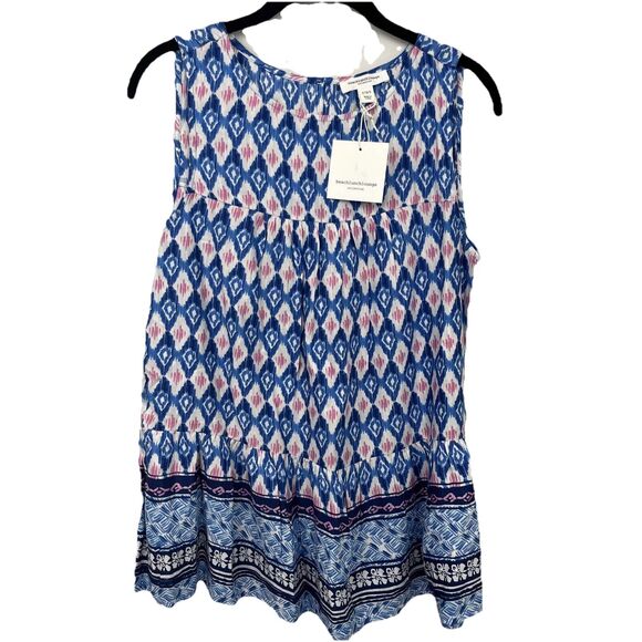 NWT Beach Lunch Lounge Blue Kaylee Sleeveless Peplum Top - Moroccan Tile -Size S - Picture 2 of 11